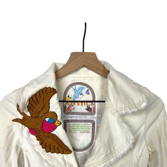 Johnny Was Womens Sz S Hand Embroidered Ivory Corduroy Blazer Jacket - Picture 4 of 9